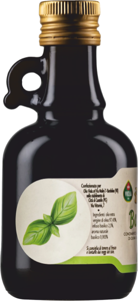 Viola La Colombara Olio Extra Vergine Basilico Basilikum Etikett links