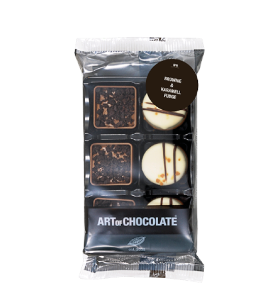 Art of Chocolate - Edition No 09 Brownie & Karamell-Fudge - Pralinen 95g Verpackung