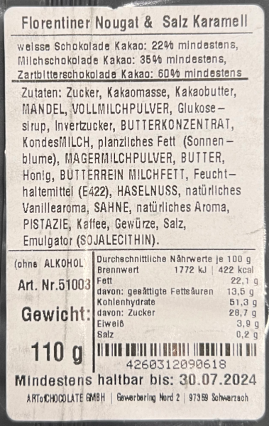 Art of Chocolate - Florentiner Nougat & Salz Karamell - Pralinen 110g